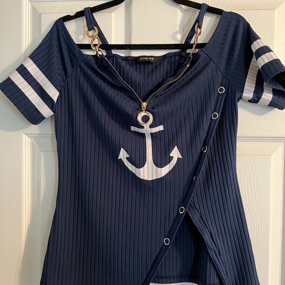 ChicMe Navy Anchor Off-Shoulder Top